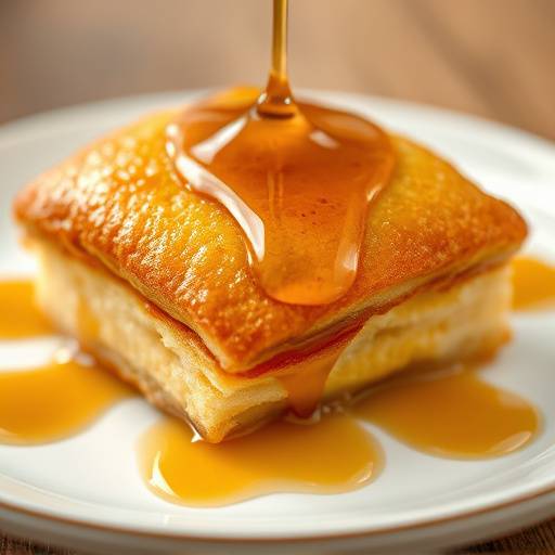 A close-up of a golden-brown koeksister drizzled with syrup