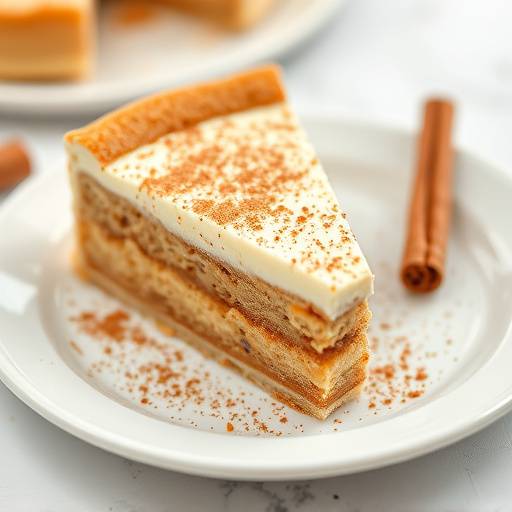 A slice of Melktert, a creamy milk tart with a dusting of cinnamon, sitting on a plate.