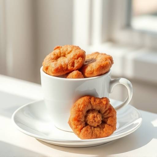 Hertzoggies on a white plate with a cup of coffee